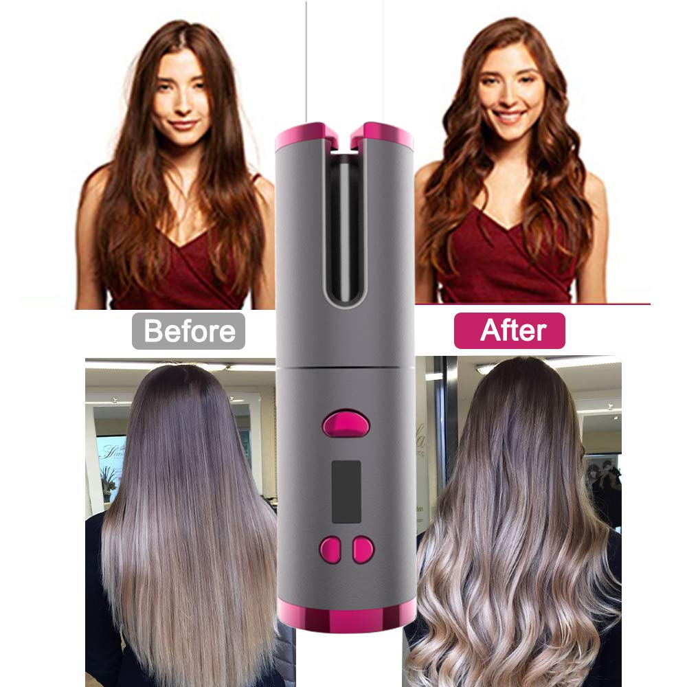 Cordless Automatic Hair Curler Portable Wireless USB Rechargeable Auto Rotating Ceramic Wand Curling Iron Hair Styling Tools